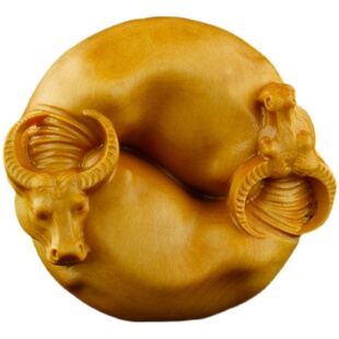 小叶黄杨木雕刻手把件文玩把玩件男随身动物生肖牛车挂件扭转乾坤