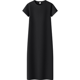 短袖连衣裙夏季紧身长裙黑色高级感气质收腰显瘦中长款打底裙修身