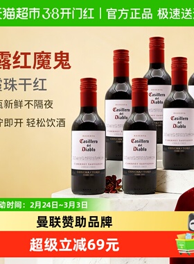 干露红魔鬼珍藏赤霞珠干红葡萄酒187ml*6整箱装聚会露营随身红酒