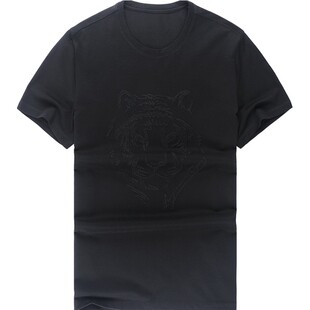 MrBu布先生立体潮流虎头绣花短袖t恤丝光棉夏装男士圆领T AT10204