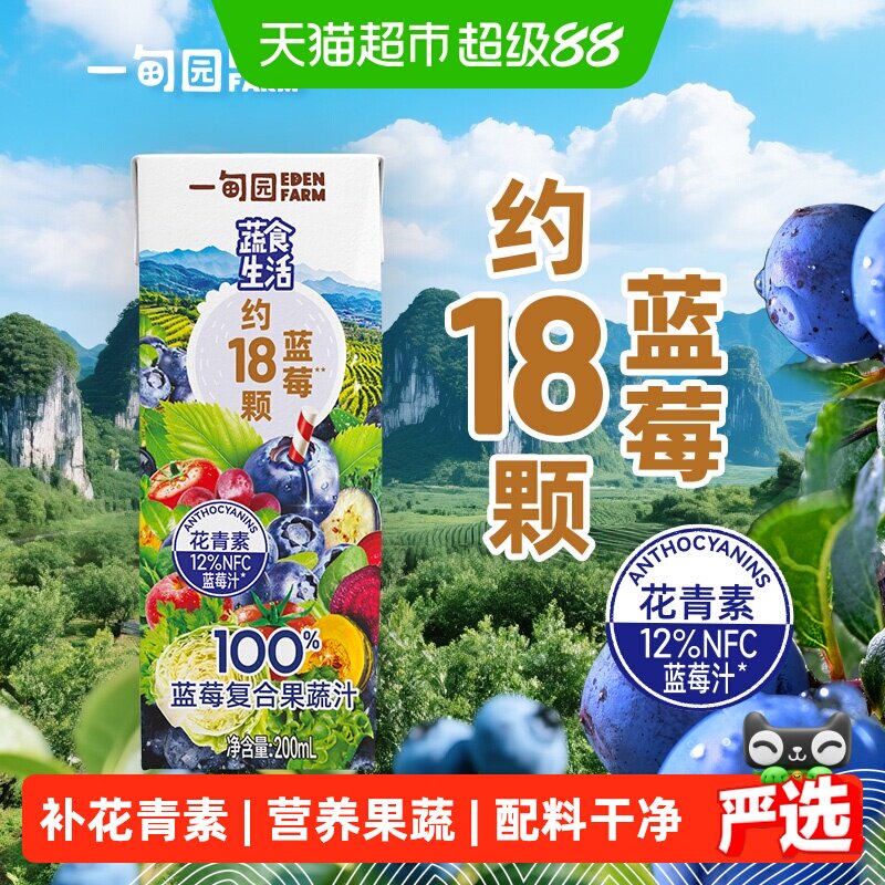 一甸园蓝莓味复合果蔬汁200ml*24盒含花青素全家放心喝轻松补蔬菜