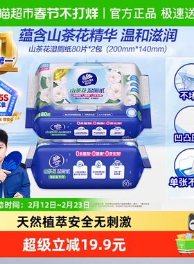 维达山茶花精华湿厕纸家庭实惠装80片2包洁厕湿巾温和可冲经期