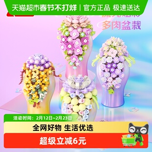 JAKI佳奇积木炫彩多肉盆栽永生花桌面摆件益智女生生日情人节礼物