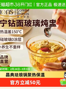 VISIONS康宁玻璃炖盅450ml*2个带盖汤粥碗燕窝甜品碗隔水蒸盅