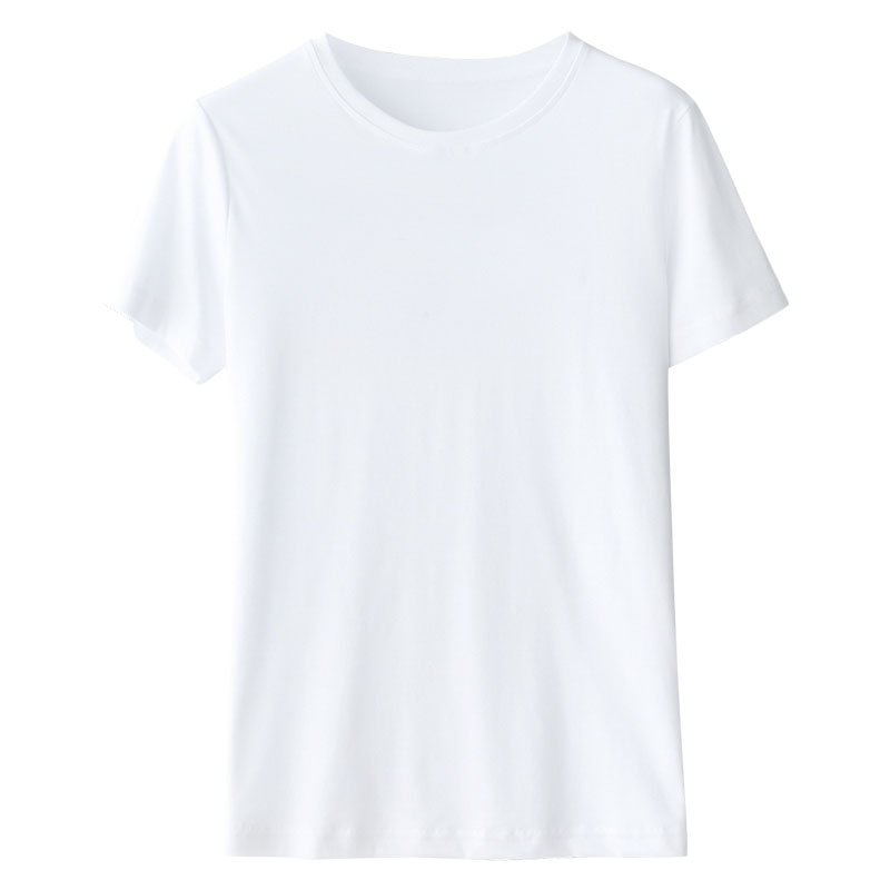 80支双面丝光棉白色圆领短袖T恤女2021新款纯棉修身上衣打底衫