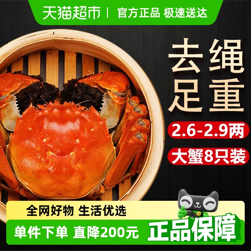 【活蟹】湖鮮陽澄 大閘蟹去繩足重2.6-2.9兩 8只鮮活六月黃禮盒裝
