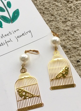 私人美物日本 birdcage复古鸟笼耳环类似款925新耳钩耳夹