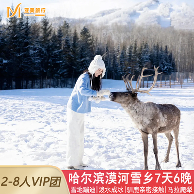 飞猪冬游滑雪小团漠河驯鹿北极村雪乡哈尔滨东北旅游7天6晚跟团游