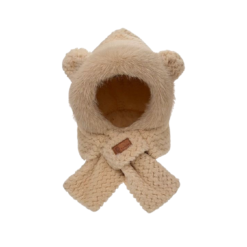 可爱小熊毛绒帽子围巾一体三件套女冬季骑车加厚保暖套头护耳帽子,居家日用,保暖披肩,淘宝优惠券,粉丝福利购,淘宝优惠卷