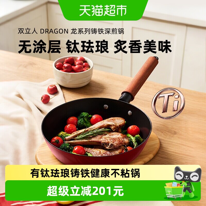 双立人Dragon龙系列24cm铸铁深煎锅有钛平底锅煎蛋厨房炒菜锅