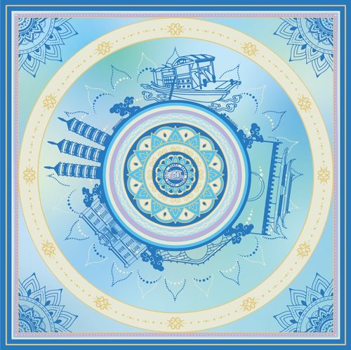 [烟雨楼前]嘉禾印象真丝方巾