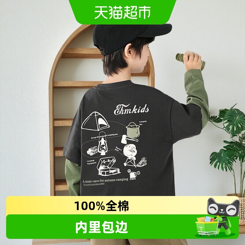 小象汉姆长袖圆领假两件T恤图片