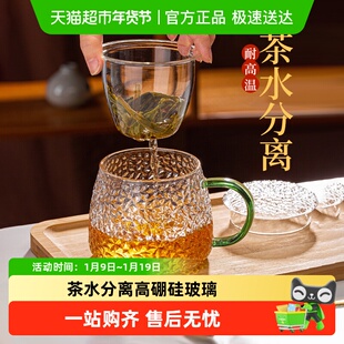 耐热锤纹玻璃杯茶水分离花茶杯家用办公室带盖泡茶杯喝水杯