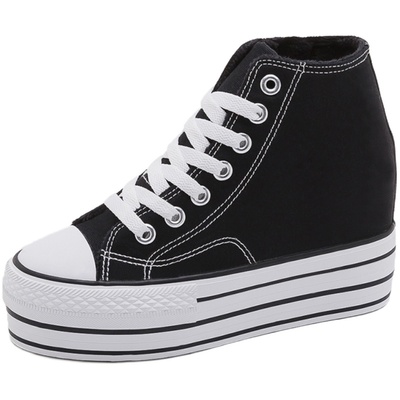 秋冬新款10cm拉链加绒保暖帆布鞋