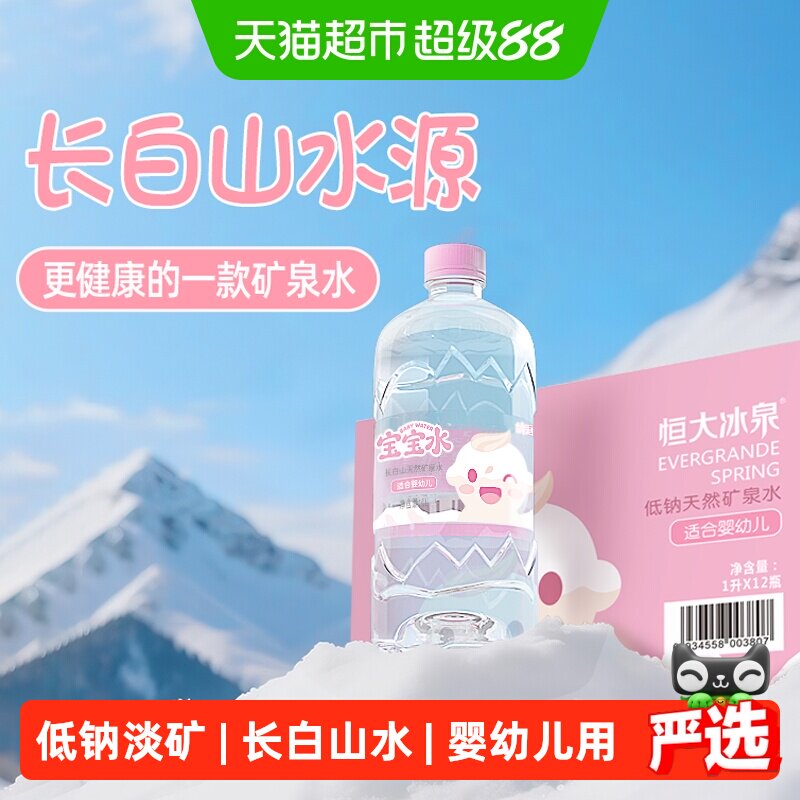 恒大冰泉低钠天然矿泉水1L×12瓶图片