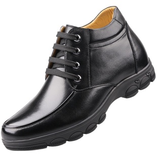 隐形内增高鞋男士商务休闲鞋加绒毛皮鞋加厚保暖棉鞋高帮男鞋冬季