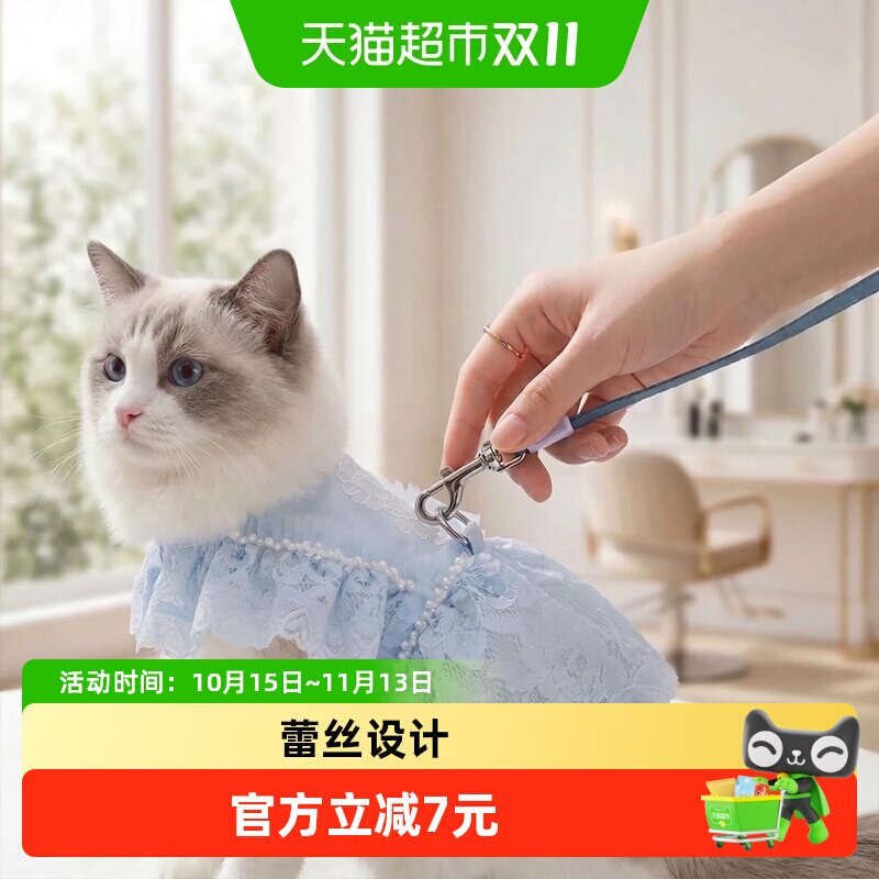 嬉皮狗猫咪蕾丝连衣裙夏季薄款透气防掉毛衣服小型犬布偶德文衣服