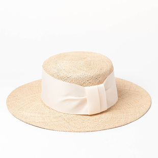 欧美网红平顶宝草草帽女夏天沙滩宽檐英伦礼帽海边防晒度假帽子女