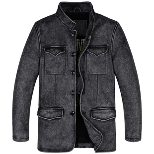 断码清仓真皮皮衣男士头层牛皮中长款猎装皮夹克复古做旧立领外套