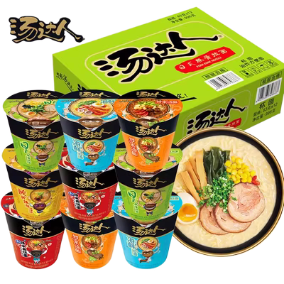 统一汤达人方便面网红酸辣豚骨拉面12杯桶装整箱装美食速食宿舍