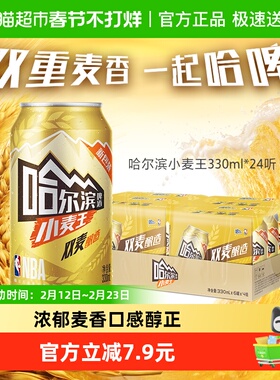 哈尔滨啤酒小麦王330ml*24听 哈啤整箱批发10度清醇爽口易拉罐