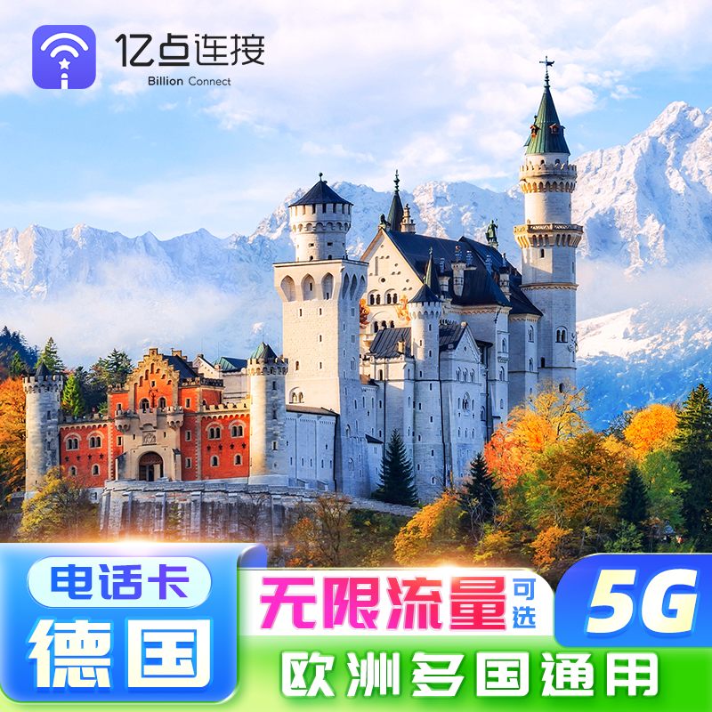 欧洲电话卡33国通用5G/4G高速流量上网卡德国法意瑞旅游电话卡