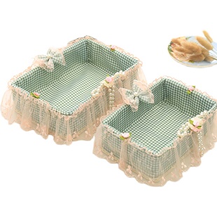 新款泰迪熊田园化妆品桌面饰物杂物收纳篮藤编收纳篮布艺摇控篮