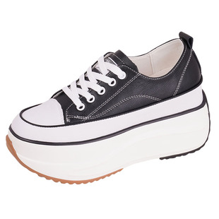 超火10公分内增高女鞋2025春季新款轻便软底小白鞋真皮厚底运动鞋