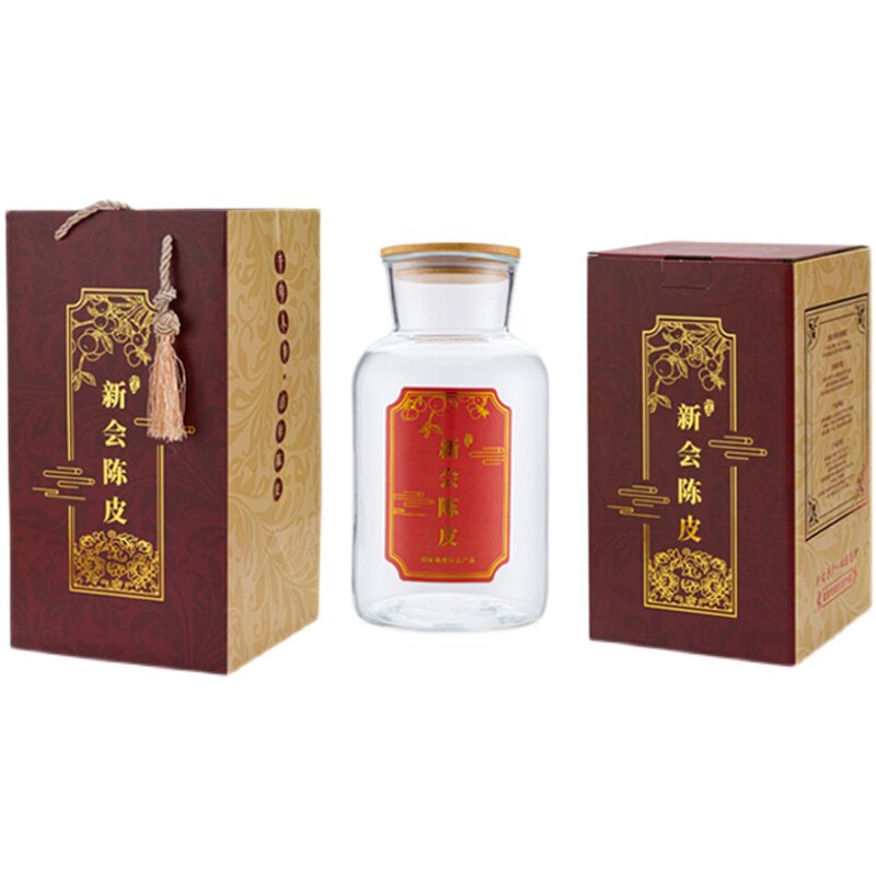竹木盖玻璃瓶装年货干货礼品盒