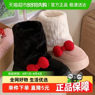 短靴 细细条 甜美蝴蝶结网红ins少女心棉鞋 女冬季 外穿保暖增高时尚