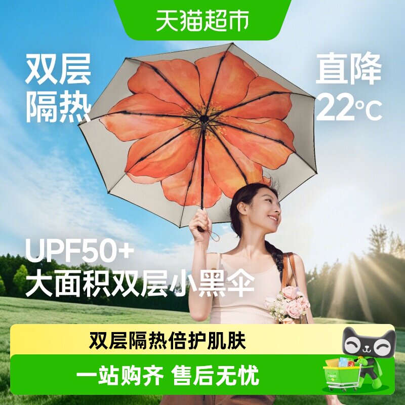 【下拉享优惠】蕉下双层小黑伞经典大花遮阳伞黑胶防晒伞晴雨伞