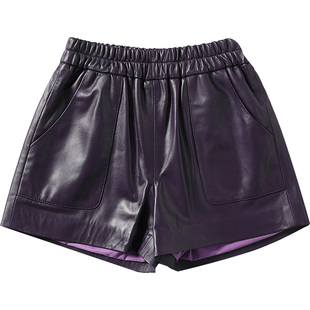 短裤女2025新款秋ins超火高端海宁真皮裤绵羊皮休闲裤子高腰靴裤