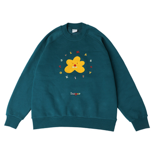 食着SLEEPZOO韩国街头可爱花朵刺绣圆领卫衣女秋冬百搭宽松BF上衣