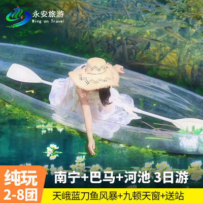 2-8人精品纯玩小团南宁巴马河池蓝刀鱼风暴九顿天窗海菜花三日游