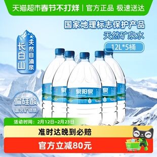 泉阳泉长白山天然矿泉水家用煮饭泡茶大桶弱碱性饮用水升12L*5桶