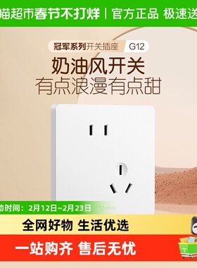 公牛墙开奶油风空调16A开关插座五孔10A面板暗装哑光G12暮雪白