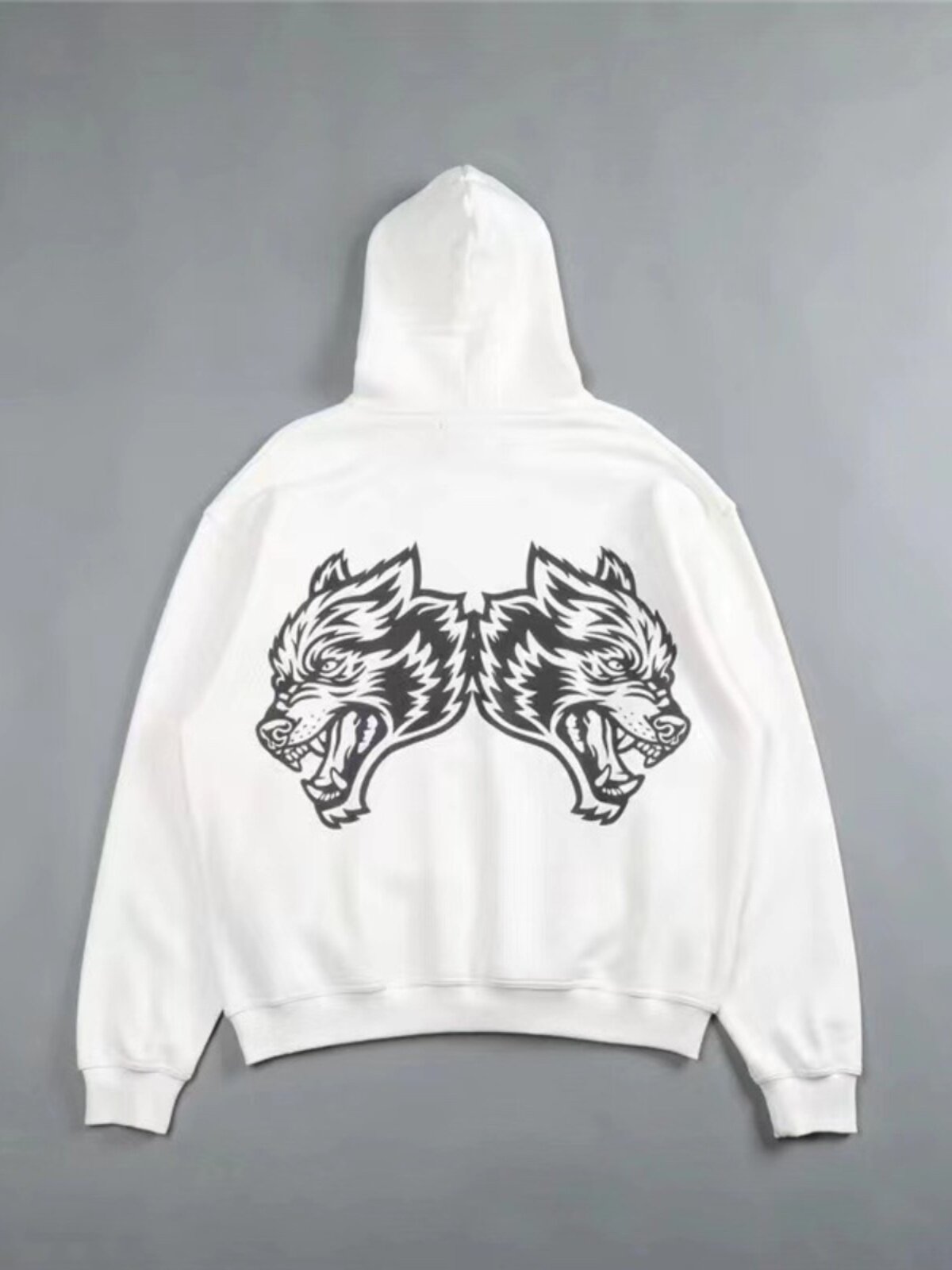 BIG WAVE BROTHER DOUBLE WOLF HEAD LOOSE FITNESS HOODED SWEATSHIRT [EUROPEAN AND AMERICAN SIZE]