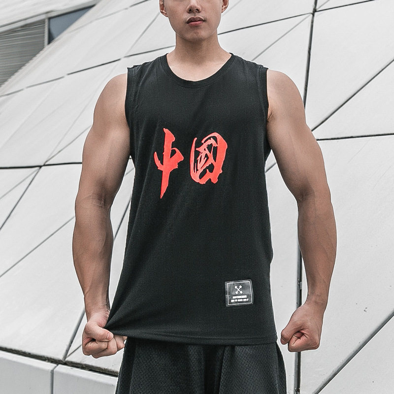 SPORTS VEST SUMMER SLEEVELESS FITNESS T-SHIRT MENS TRAINING CREW NECK LOOSE SHOULDER COTTON TOP