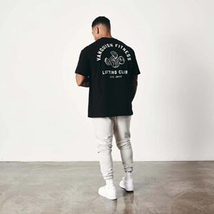 VQ精梳棉健身短袖哑铃运动宽松大码透气运动T恤欧美码