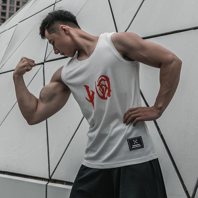 SPORTS VEST SUMMER SLEEVELESS FITNESS T-SHIRT MENS TRAINING CREW NECK LOOSE SHOULDER COTTON TOP