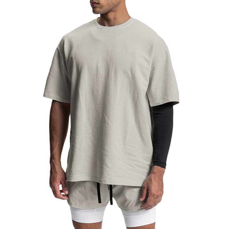 ASRV FITNESS SPORTS WASHED ROUND NECK SOLID COLOR SHORT-SLEEVED MENS OFF-THE-SHOULDER T-SHIRT [GB SIZE]