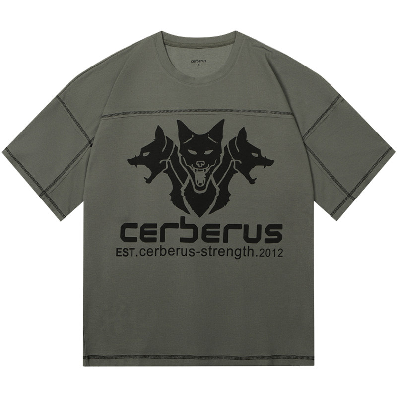 CERBERUS HALF FIVE-SLEEVE FITNESS EXERCISE LOOSE SHORT SLEEVE T-SHIRT [EUROPEAN AND AMERICAN SIZE]