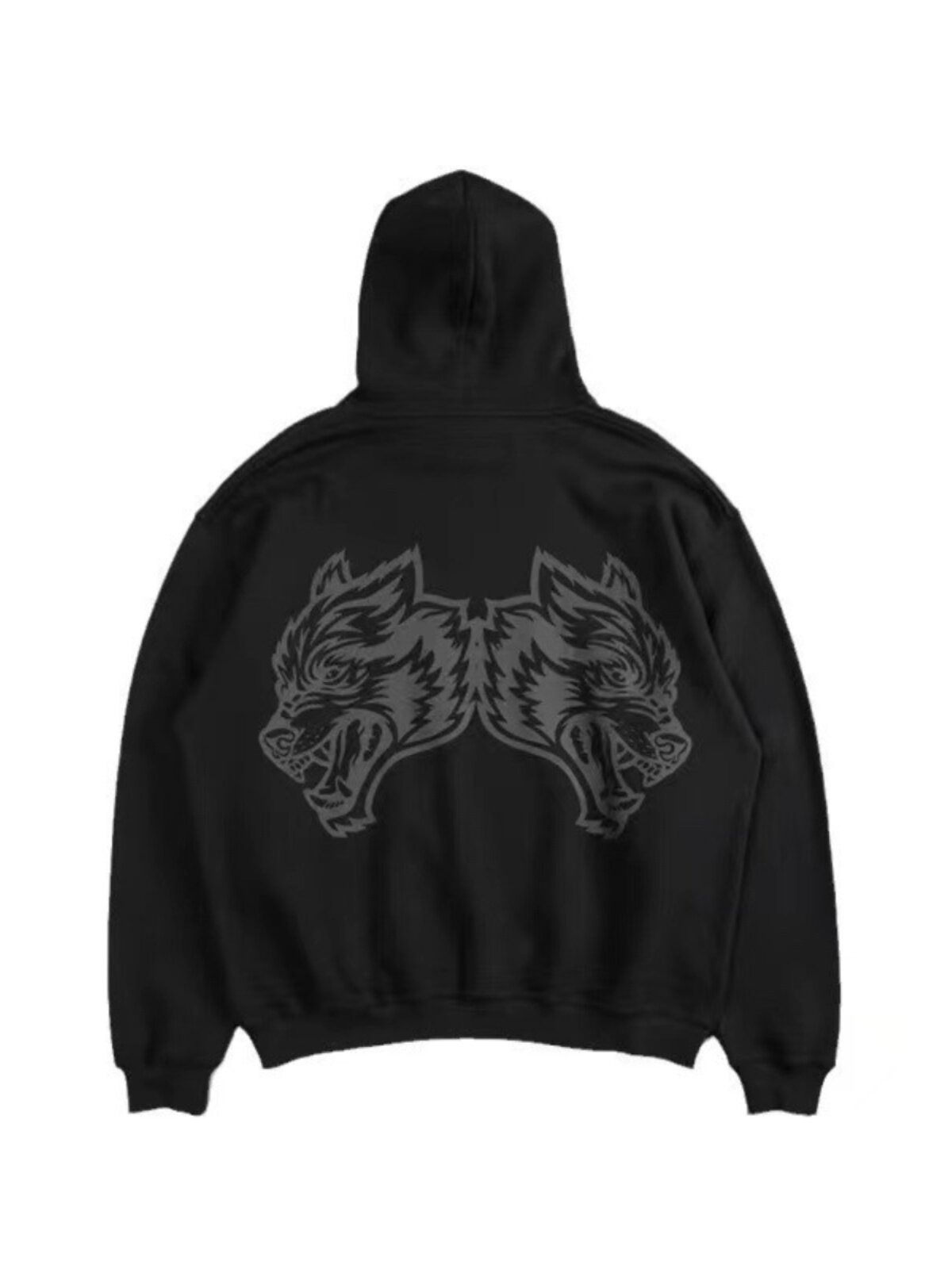 BIG WAVE BROTHER DOUBLE WOLF HEAD LOOSE FITNESS HOODED SWEATSHIRT [EUROPEAN AND AMERICAN SIZE]