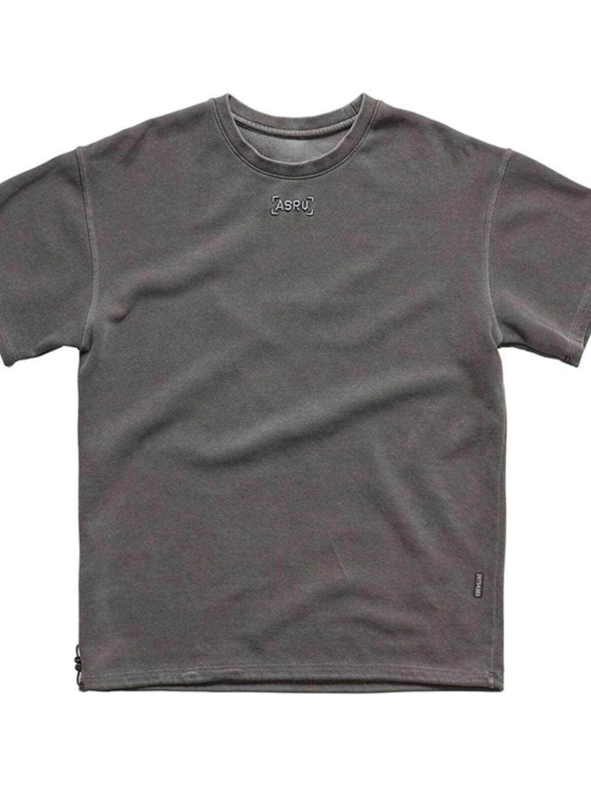 ASRV HEAVY FITNESS SPORTS SOLID COLOR ROUND NECK SHORT-SLEEVED COTTON WASHED EMBROIDERED OFF-THE-SHOULDER T-SHIRT [GB SIZE]