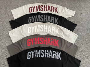 gymshark爆裂纹短袖power健身运动宽松弹力棉鲨鱼短袖欧美码