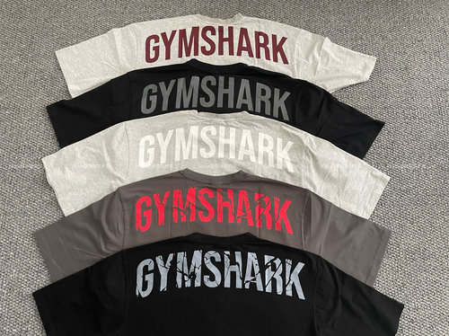 gymshark爆裂纹短袖power健身运动宽松弹力棉鲨鱼短袖欧美码