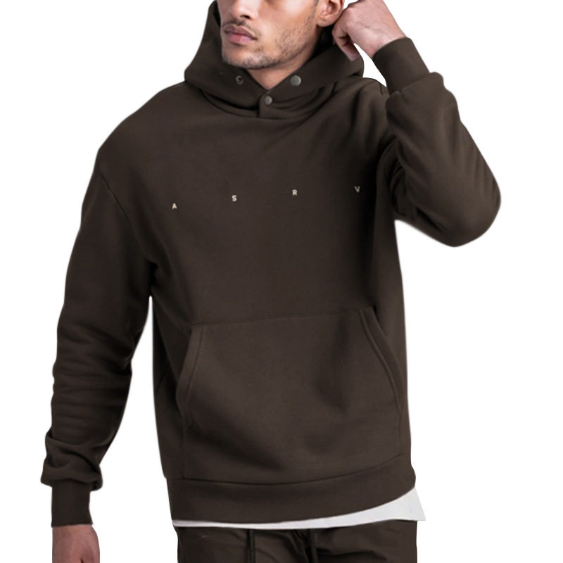 ASARV FITNESS SPORTS HOODED SWEATSHIRT MONOGRAM PRINT DROPPED SHOULDER MULTI-POCKET JACKET [GB]