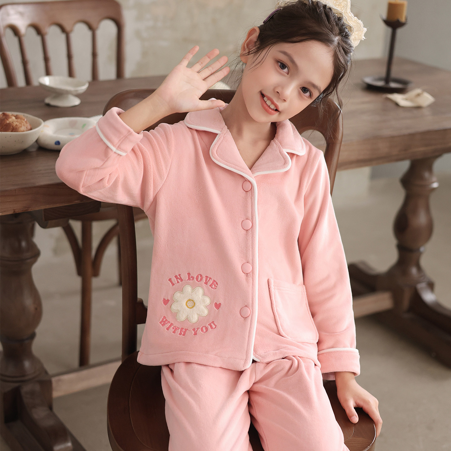 2025新款儿童秋冬加厚保暖海岛绒睡衣套甜美雅致小花朵女童家居服,童装/婴儿装/亲子装,家居服套装,淘宝优惠券,粉丝福利购,淘宝优惠卷