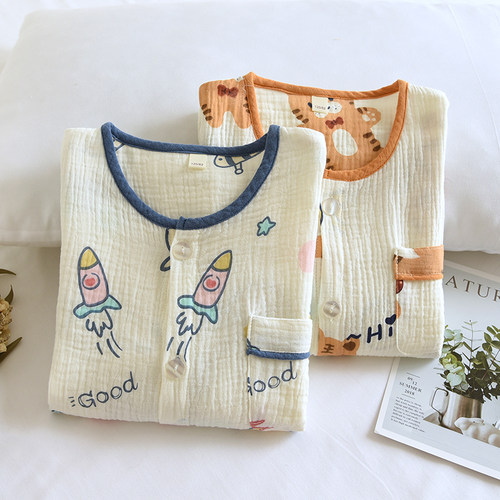 儿童棉纱睡衣套纯棉纱布透气春夏