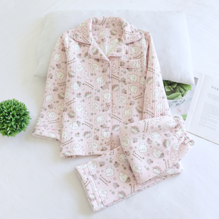 2025新儿童秋冬纯棉空气棉睡衣套女童可爱猫咪加厚夹层宝宝家居服